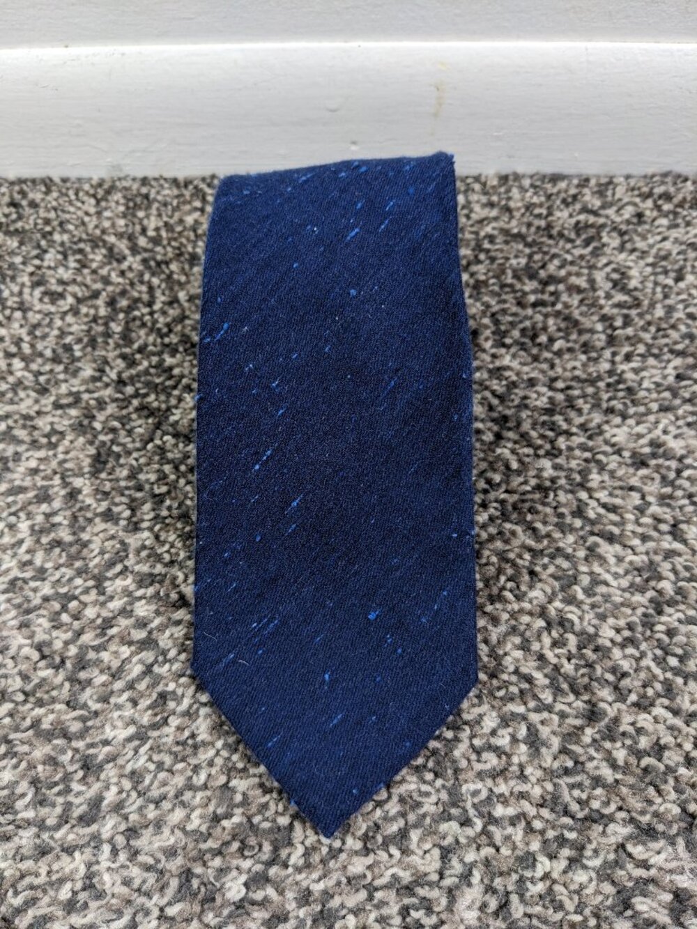 Suitsupply Neck Tie Slubby Silk Cotton Skinny Blue 59.5L 3 1/8W